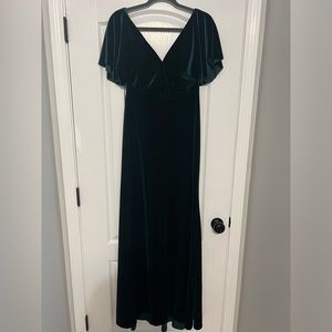 Jenny Yoo Ellis Flutter-Sleeve Open Back Stretch Velvet Gown